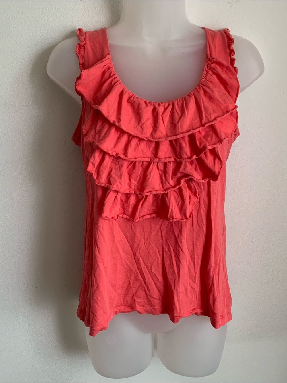 Garnet Hill Coral Ruffle Sleeveless Tank